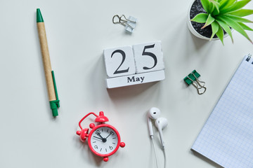 25 twenty fifth day May Month Calendar Concept on Wooden Blocks.