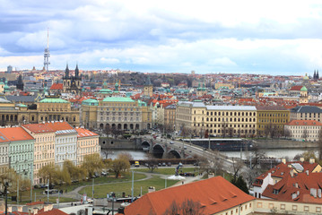 Fototapeta na wymiar Aerial or rock view over the historical city of Prague in Czech Republic