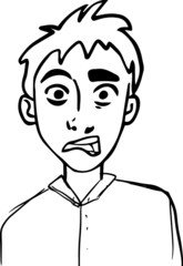 Hand drawn outline sketch character boy with fear emotion. Vector illustration in doodle style