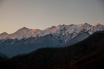 mountain peaks in the sunset