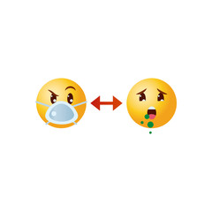 Emojis coronavirus concept, emoji wearing a mouth mask and sick emoji coughing, gradient style