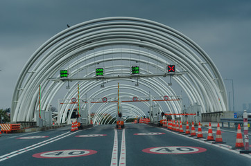 Highway leading to the Eurasia Tunnel in Istanbul. Automatic Pass  system and Quick Pass system