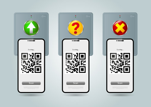 smartphones with qr codes and an electronic input reader. security and privacy technology concept. Vector illustration