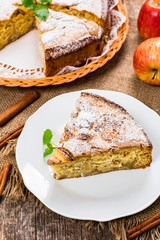 Apple Cinnamon Cake or French Apple Pie with Chunks of Sweet Apples. Selective focus.