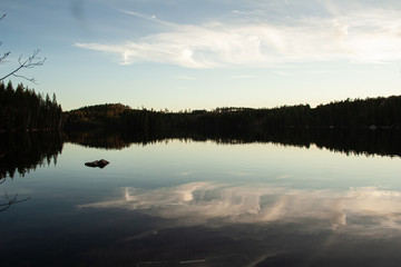 late sundown over lake