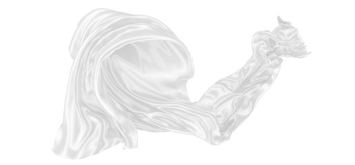 Beautiful flowing fabric of white wavy silk or satin. 3d rendering image.