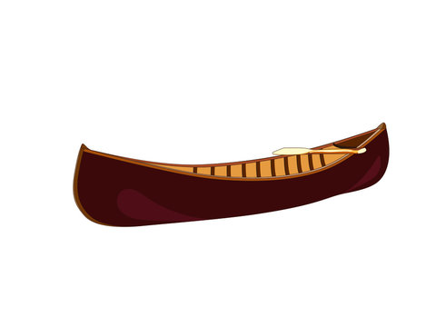 Canoe or kayak wooden boat. Vector graphic isolated illustration