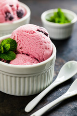 Black Cherry Vanilla Ice Cream or Cherry Frozen Yogurt. Selective focus.