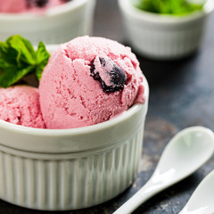 Black Cherry Vanilla Ice Cream or Cherry Frozen Yogurt. Selective focus.