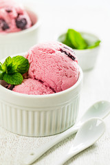 Black Cherry Vanilla Ice Cream or Cherry Frozen Yogurt. Selective focus.