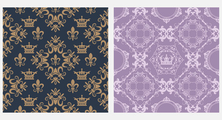 Seamless royal backgrounds. Patterns for wallpaper. Vector graphics