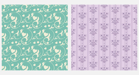 Seamless texture, green and purple color. Floral pattern, vector
