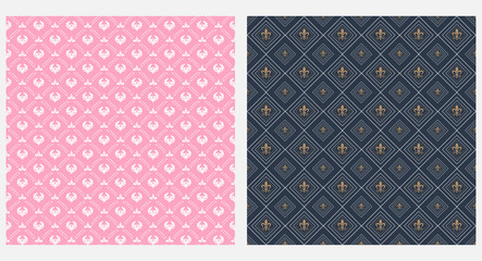 Background patterns for wallpaper design. Retro style. Dark blue and purple colors. Vector seamless pattern.