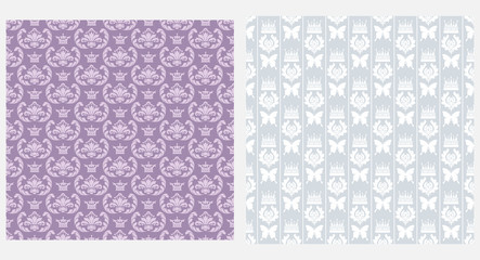 Vintage background patterns for wallpaper design, White and purple colors. Vector seamless pattern.