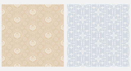 Damask seamless pattern. Beige and Gray. Vector graphics.