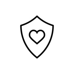 Black line Heart with shield icon isolated on white background. Love symbol. Security, safety, protection, protect concept. Valentines day. Vector Illustration