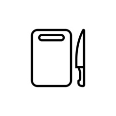 Cutting board with knife icon in outline style icon, isolated on white background