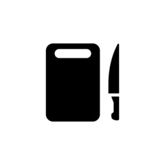 Cutting board with knife icon in black flat shape design icon, isolated on white background