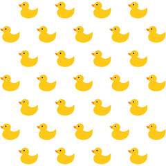 Cute seamless pattern with yellow rubber duck on white background. Duck toy baby shower illustration.