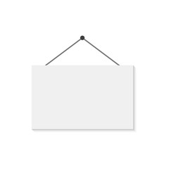 Illustration of a white hanging sign isolated on a light background.