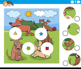 match pieces puzzle game with cartoon dogs group