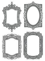 Set of ethnic template frames  for design wedding invitations and greeting cards. Henna flowers mehndi elements of vintage patterns. Indian or Asian motif. Vector illustration.