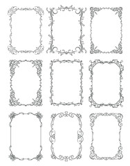 Set of six thin decorative stylish vector frames for your design