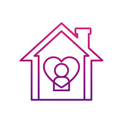 stay home concept, house with heart and pictogram man icon, gradient style