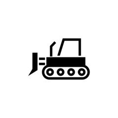 Bulldozer vector icon, Flat vector bulldozer icon symbol sign in black flat shape design on white background