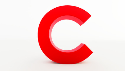 3D rendering of red Letter C. red letter collection c