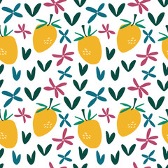 seamless repeating pattern with flowers and lemons