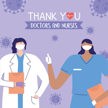 thanks, doctors, nurses, female physician and nurse staff medical support professional