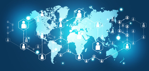 People network connection with World map point and line composition. Illustration.