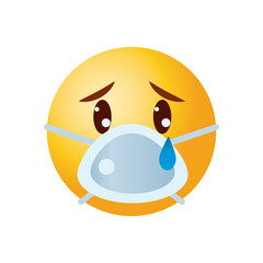 Emoji coronavirus concept, emoji crying wearing a mouth mask, gradient style