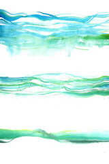 Hand drawn watercolor set of turquoise sea waves 
