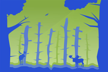 Forest Landscape With Animals
