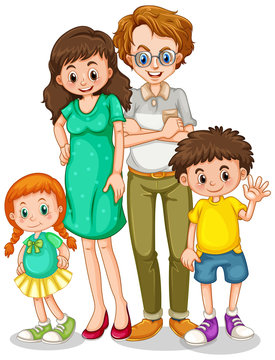 Happy family with parents and children on white background