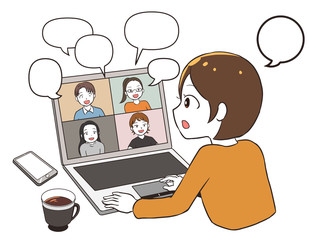 リモートワークで意見交換(吹き出し空欄)