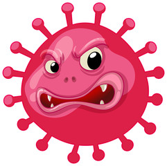 Single virus cell with scary face on white background