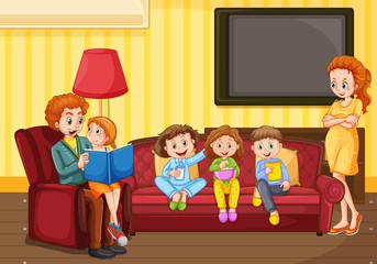 Scene with people in family relaxing at home