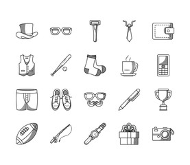 trophy cup and Happy fathers day icon set, line style