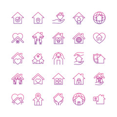 global spheres and stay home icon set, gradient style