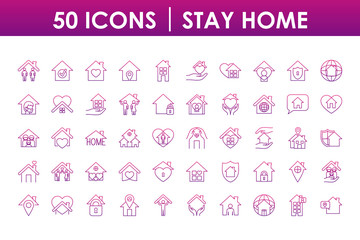 stay home icon set, gradient style