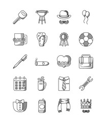 Fototapeta premium bbq grill and Happy fathers day icon set, line style