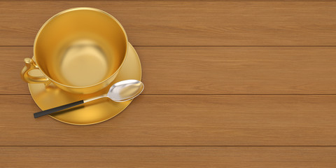 Coffee cup on wood board. 3D illustration.
