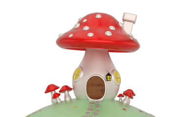 Mushroom house isolated on white background. 3D illustration.