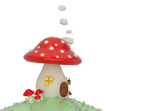 Mushroom house isolated on white background. 3D illustration.
