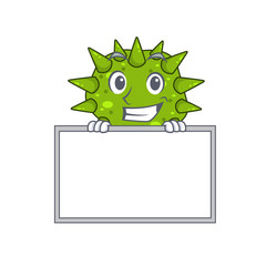 Fototapeta premium Smiling vibrio cholerae cartoon design style has a board