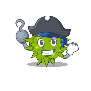 Vibrio cholerae cartoon design style as a Pirate with hook hand and a hat