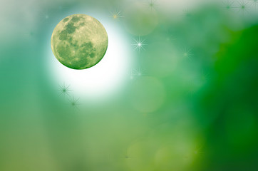 Obraz na płótnie Canvas Full moon on the green background of bokeh
